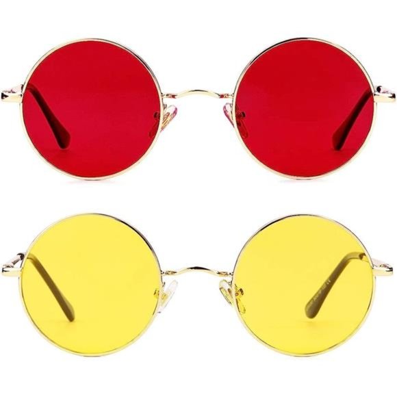 Accessories - 2 Pack Unisex Polarized Small Round Sunglasses Hippie Circle